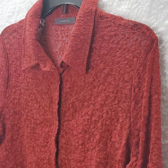 Liz Claiborne Lace Button Down Red Blouse Size Medium - Picture 3 of 16